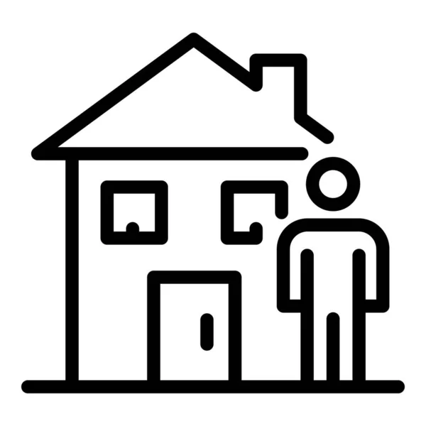 Man and house icon, outline style — Stock Vector