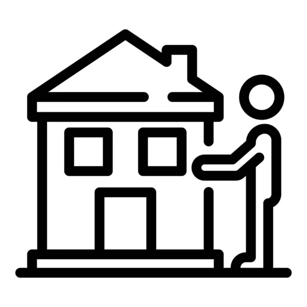 Un hombre construyendo un icono de la casa, el estilo de contorno — Vector de stock