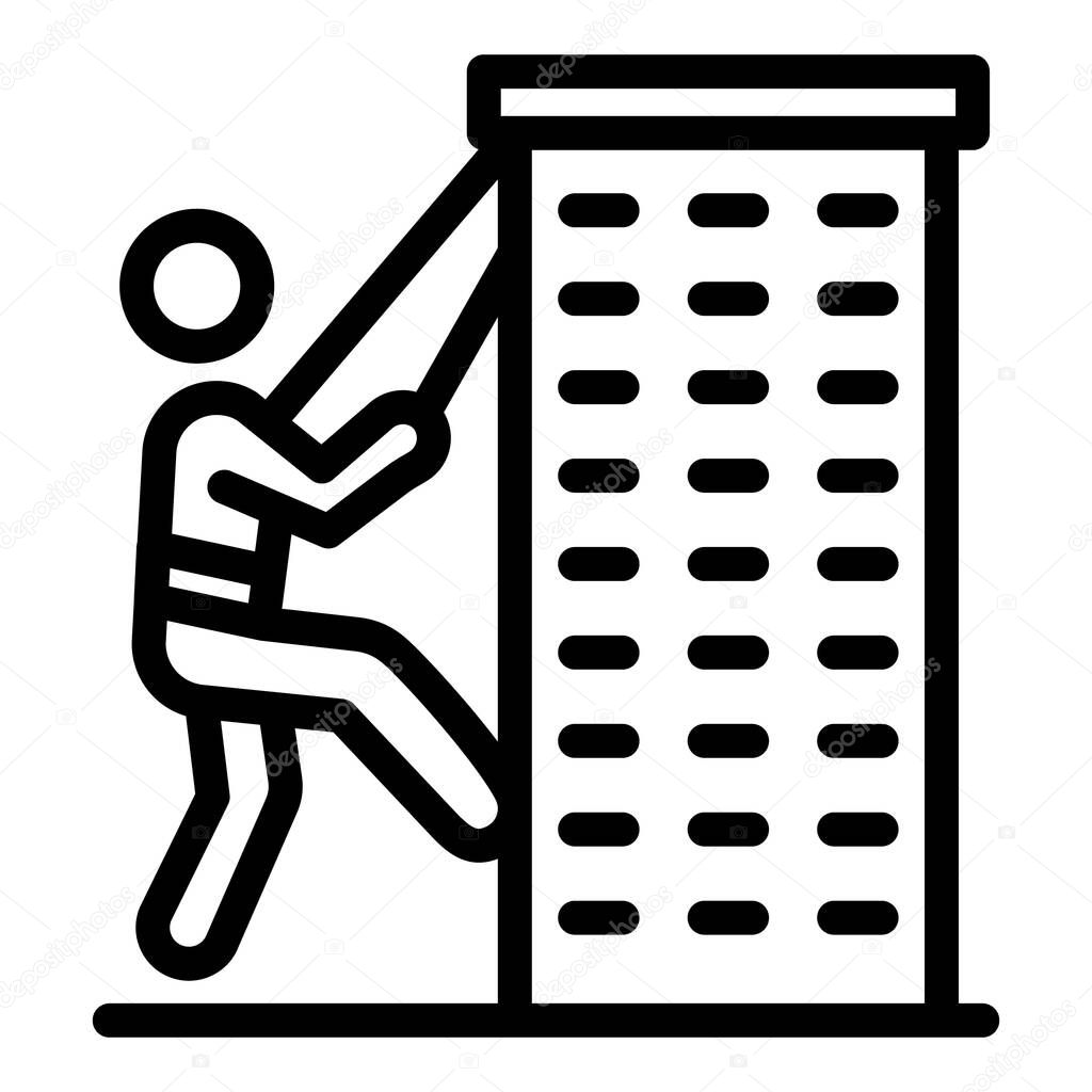 Climber climbs the tower icon. Outline climber climbs the tower vector icon for web design isolated on white background