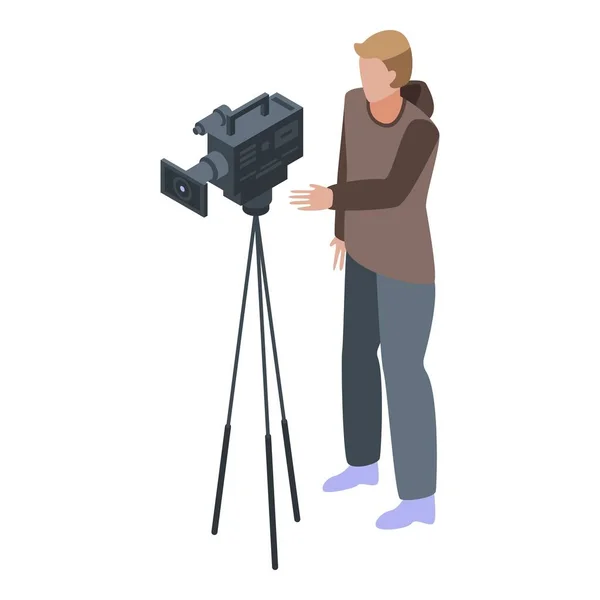 Icono de camarógrafo al aire libre, estilo isométrico — Vector de stock
