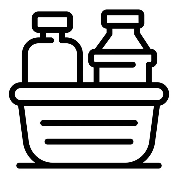 Detergent bottles in container icon, outline style — Stock Vector