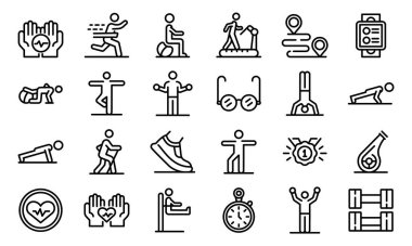 Workout seniors icons set, outline style clipart
