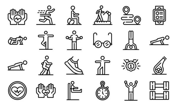 Workout seniors icons set, outline style — Stock Vector