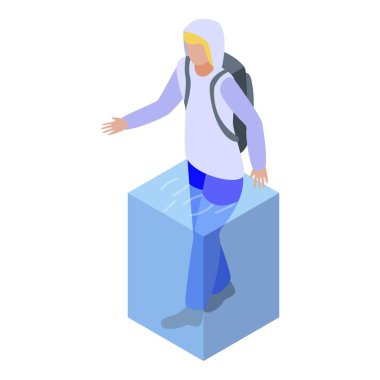 Su taşkını simgesindeki adam, izometrik tarzda