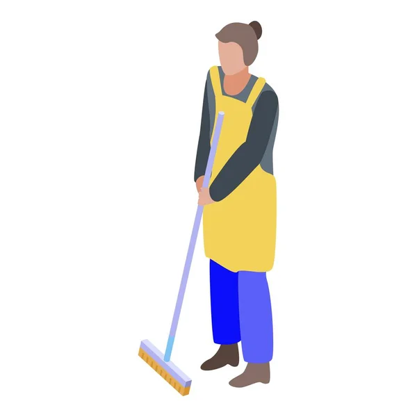 Icono de trapeador de limpieza mujer, estilo isométrico — Vector de stock