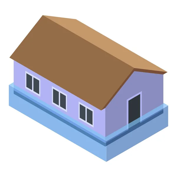 城市房屋在洪水图标，等距风格 — 图库矢量图片