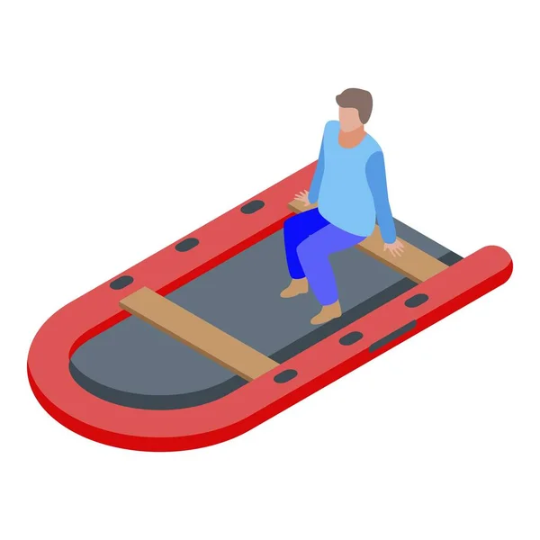 Mann in Rettungsboot-Ikone, isometrischer Stil — Stockvektor