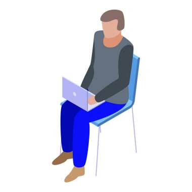 Dizüstü bilgisayarı olan oturan adam, izometrik tarzda