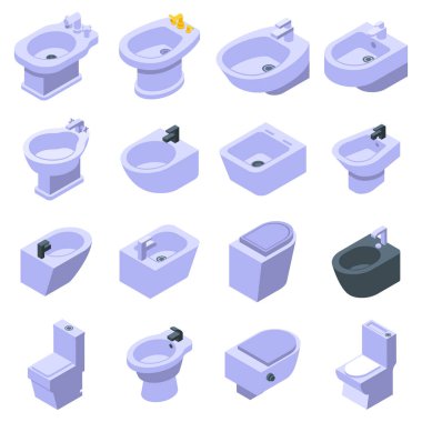 Bidet simgeleri ayarlandı, izometrik biçim