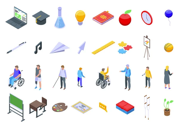 Set di icone per l'educazione inclusiva, stile isometrico — Vettoriale Stock