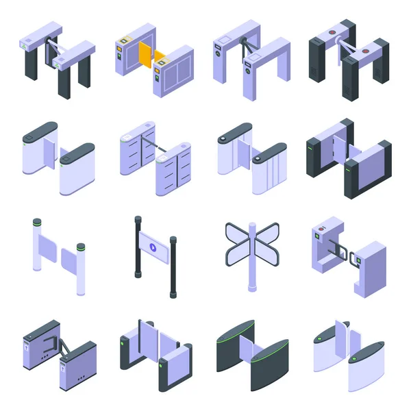 Ensemble d'icônes de tourniquet, style isométrique — Image vectorielle
