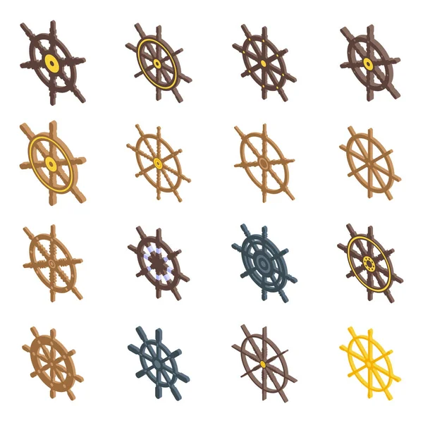 Conjunto de ícones de roda de navio, estilo isométrico —  Vetores de Stock