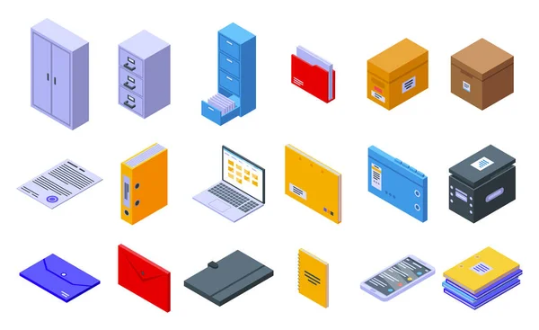 Storage of documents icons set, isometric style — Stock Vector