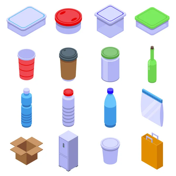 Conjunto de iconos de almacenamiento de alimentos, estilo isométrico — Vector de stock