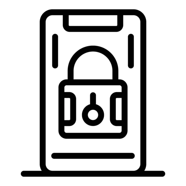 Zabezpieczona ikona smartfona, styl zarysu — Wektor stockowy