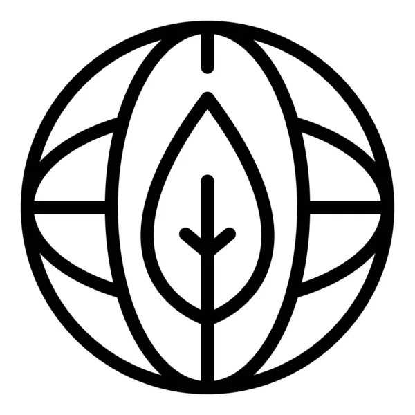 Лист на иконке земного шара, стиль контура — стоковый вектор