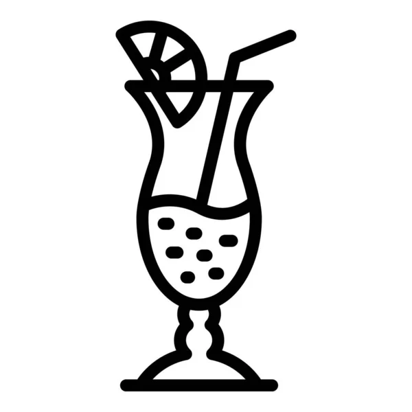 Cocktail with straw and lemon icon, outline style — Stock Vector