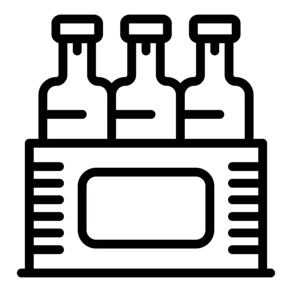 Trois bouteilles dans l'icône boîte, style contour — Image vectorielle
