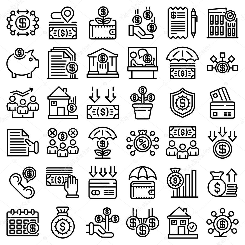 Subsidy icons set, outline style