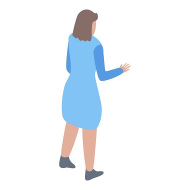 Mavi elbise ikonlu kız, izometrik tarzda