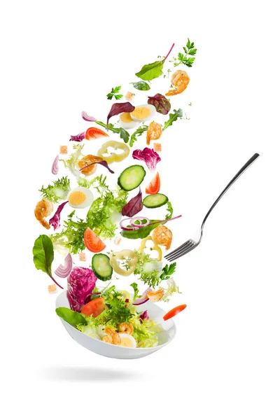 Flying Mix Salad White Background — Stock Photo, Image
