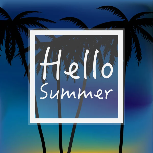 你好夏天壁纸与棕榈树和日落. — 图库矢量图片