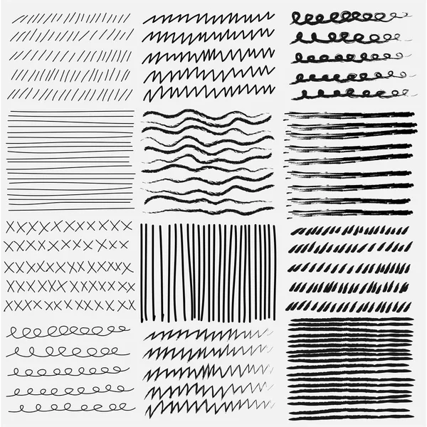 Conjunto vectorial de texturas dibujadas a mano grunge línea . — Vector de stock