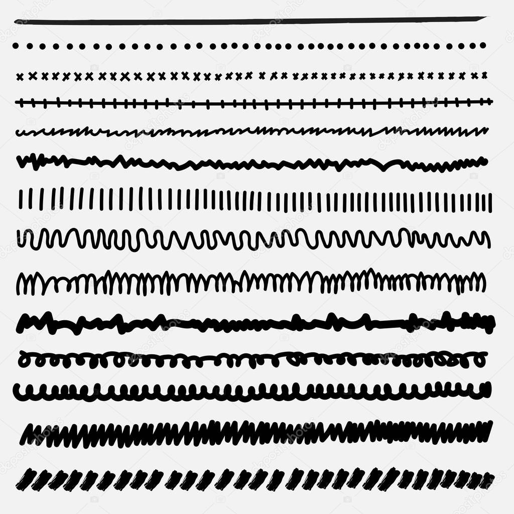 Vector set of line grunge hand drawn textures.