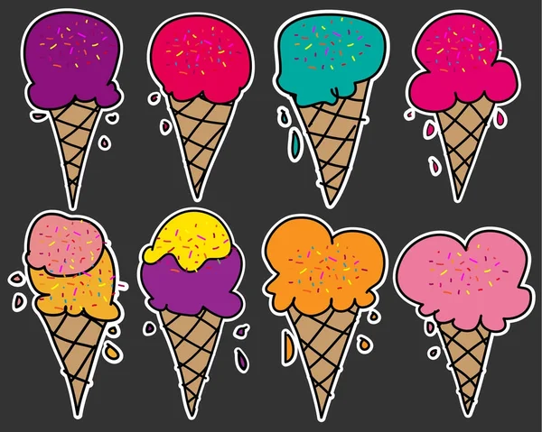 Set Of Cute Stickers Ice Cream. — Stock Vector