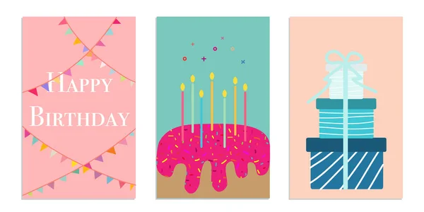 Set of Happy Birthday Card. — Stock Vector