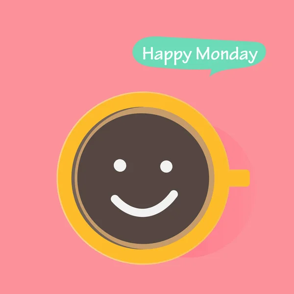 Happy Monday Coffee Cup com rosto sorriso na xícara . —  Vetores de Stock