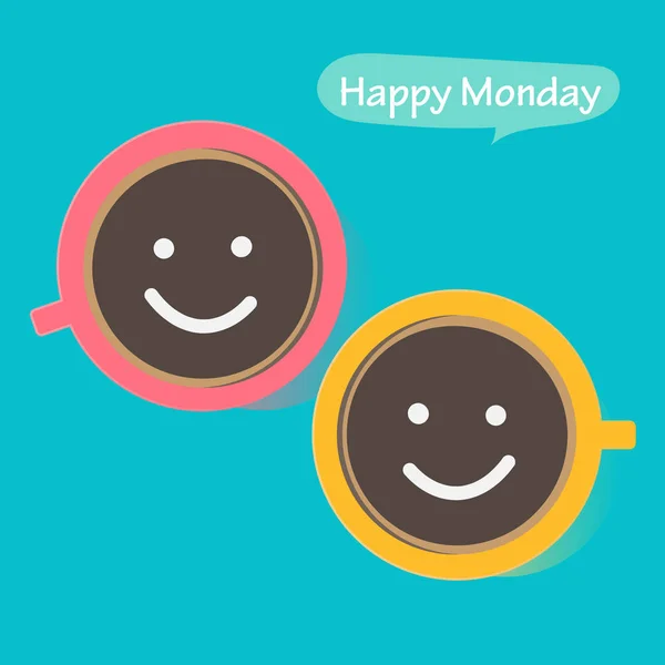 Happy Monday Coffee Cup com rosto sorriso na xícara . —  Vetores de Stock