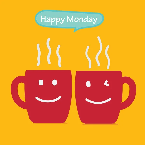 Happy Monday Coffee Cup Concept isolado no fundo amarelo com rosto sorriso na xícara . —  Vetores de Stock