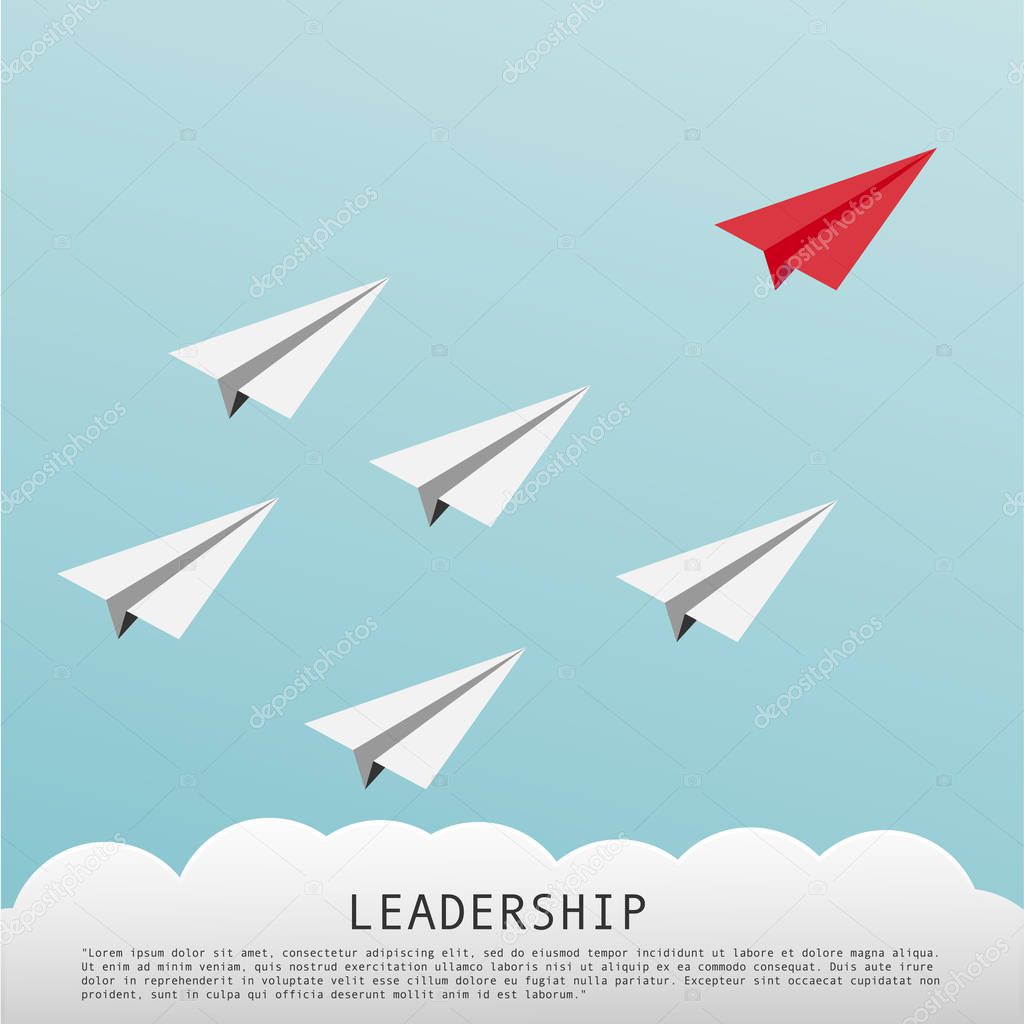 Business Leadership Concept With Red Paper Plane Leading White Airplanes.