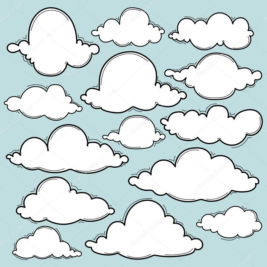 Hand Drawn Clouds Set. 