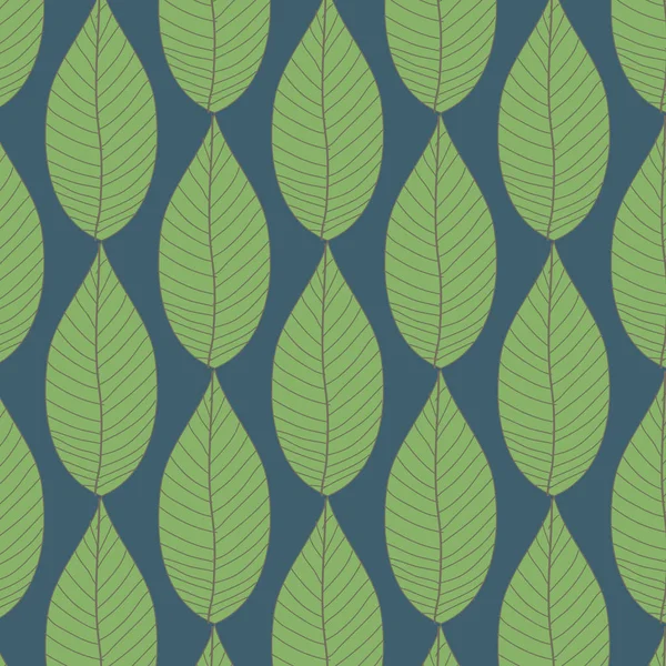 Papier peint organique sans couture simple avec un motif de feuilles vertes et de feuilles vertes dans un style linéaire . — Image vectorielle