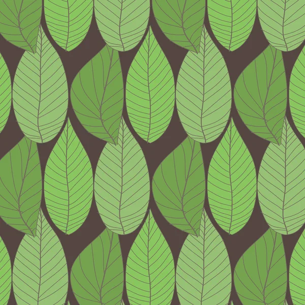 Simple seamless organic wallpaper with a pattern of green leaves and green leaf in a linear style. — Stock Vector