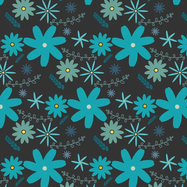 Vektor blomstermønster i doodle stil med blomster og blade. Blid, foråret blomster baggrund. – Stock-vektor