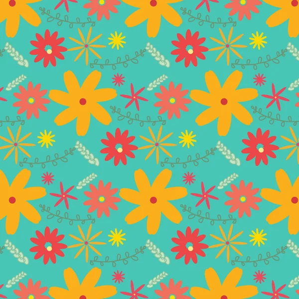 Çiçek ve yapraklı karalama şeklinde vektör deseni. Yumuşak, bahar çiçekli arka plan.