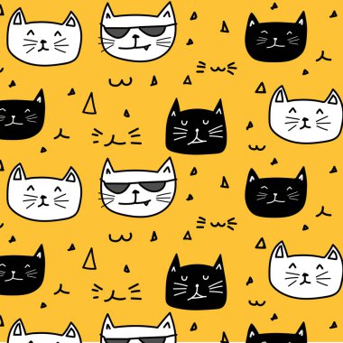 Elle çizilmiş kedi desen vektör. Doodle sanat.