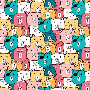 Renkli el çekilmiş ayı desen vektör. Doodle sanat. Vektör çizim.