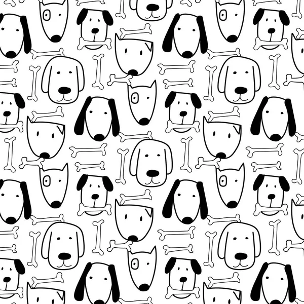 Dibujado a mano lindo perro y hueso patrón vectorial. Arte de Doodle . — Vector de stock