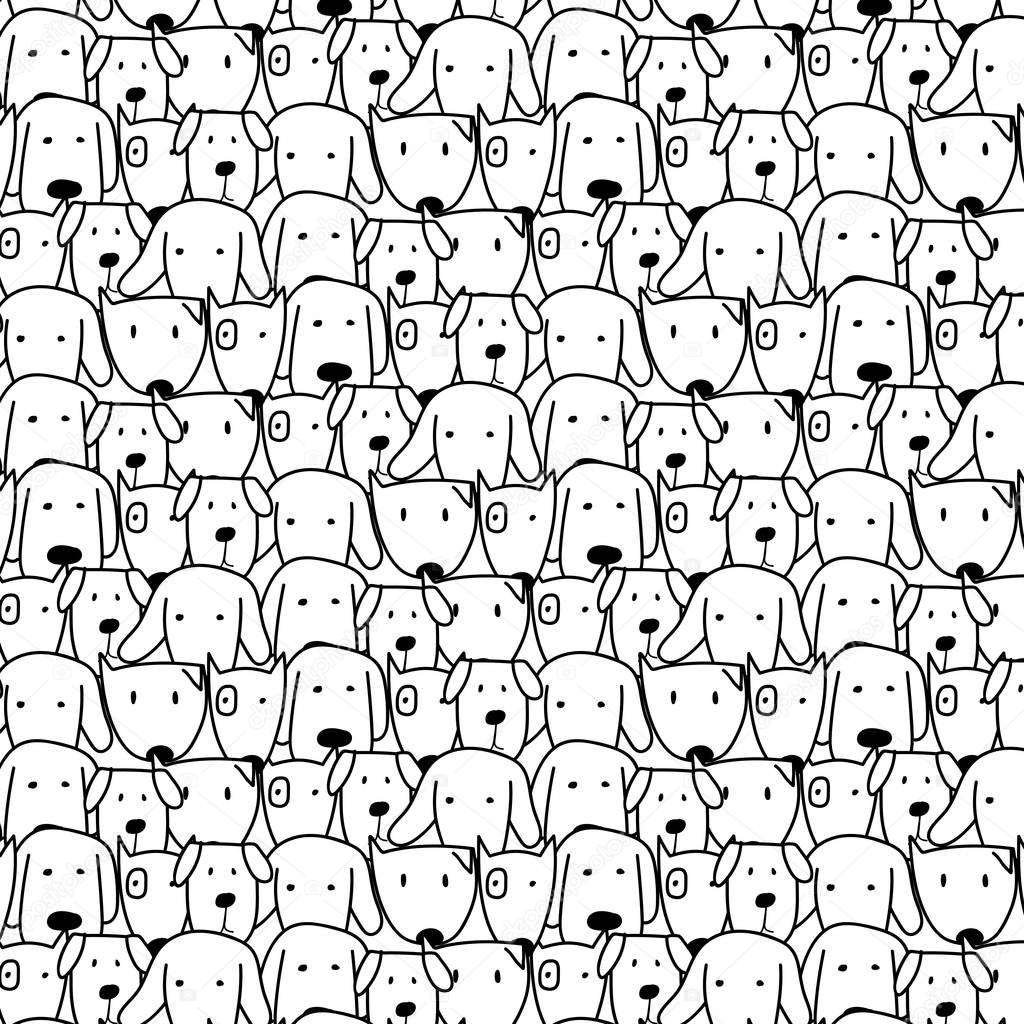 Hand Drawn Cute Dog Vector Pattern. Doodle art.