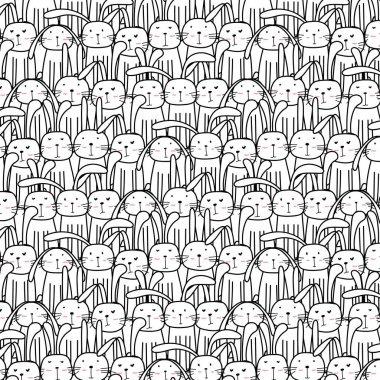 Çizilmiş şirin Bunnies desen el, sanat Doodle.