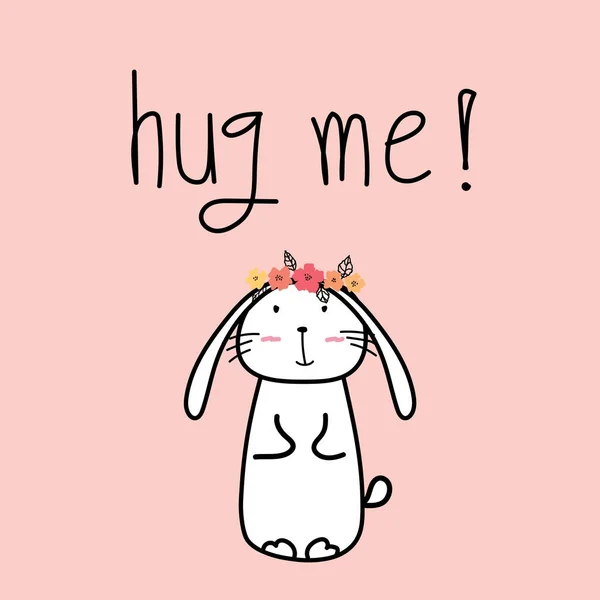 Hand Drawn Cute Bunnies With "hug me!" Typography. — Stock Vector