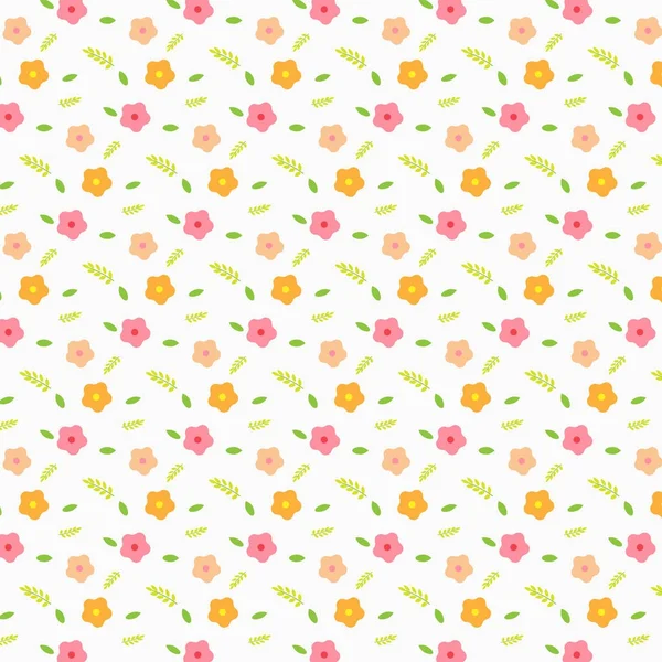 Muster mit Blüten und Blättern auf weißem Hintergrund. Handgezeichneter Stoff, Geschenkpapier, Wandkunst-Design. — Stockvektor