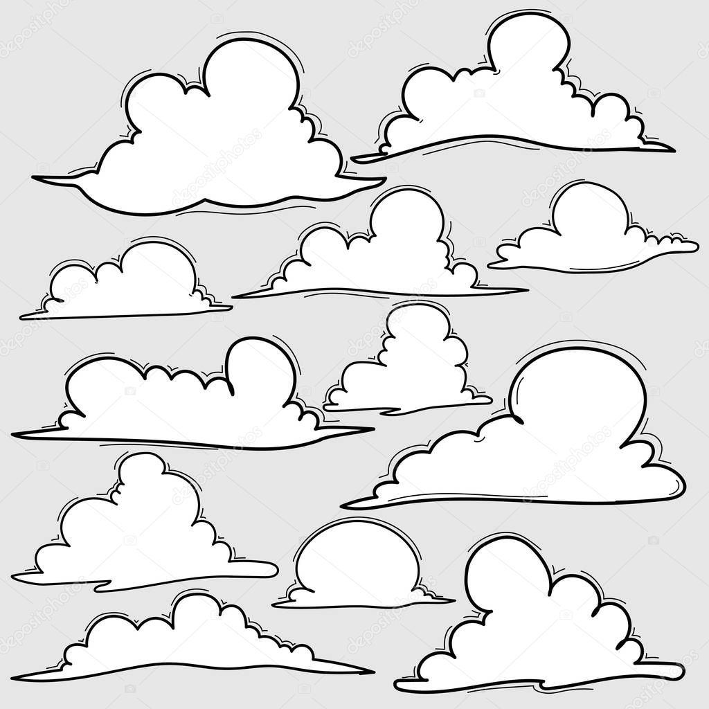 Hand Drawn Clouds Set.