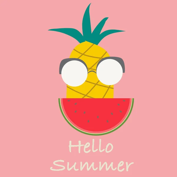 Hallo zomer met ananas en watermeloen. — Stockvector