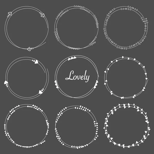 Vector Set Of Heart Dividers Round Frames For Decoration. — Stock Vector