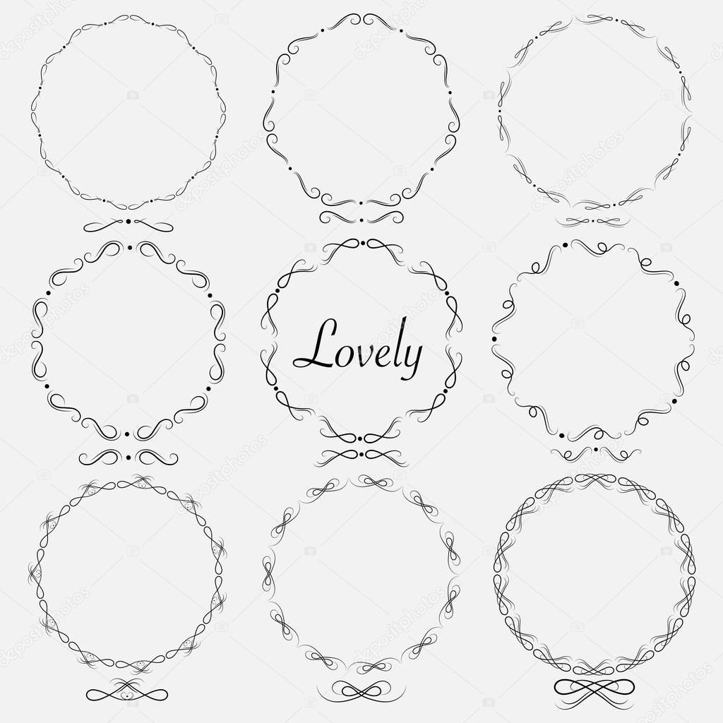Vector Set Of Dividers Round Frames For Decoration. 